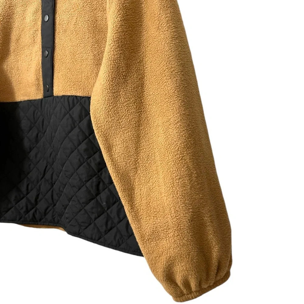 J Crew Factory Quilted Black and Tan Sherpa 1/4 Snap Neckline Pull Over Top - Picture 8 of 12
